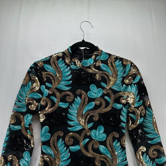 Fashion Nova Dress Size  XS Caprice Sequin Strap Side Bodycon Long Sleeve Black - Picture 4 of 12